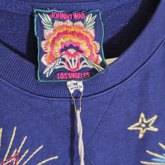 Johnny Was Texas Raglan NWT Navy Sweater Embroidery M Sweatshirt - Picture 5 of 14